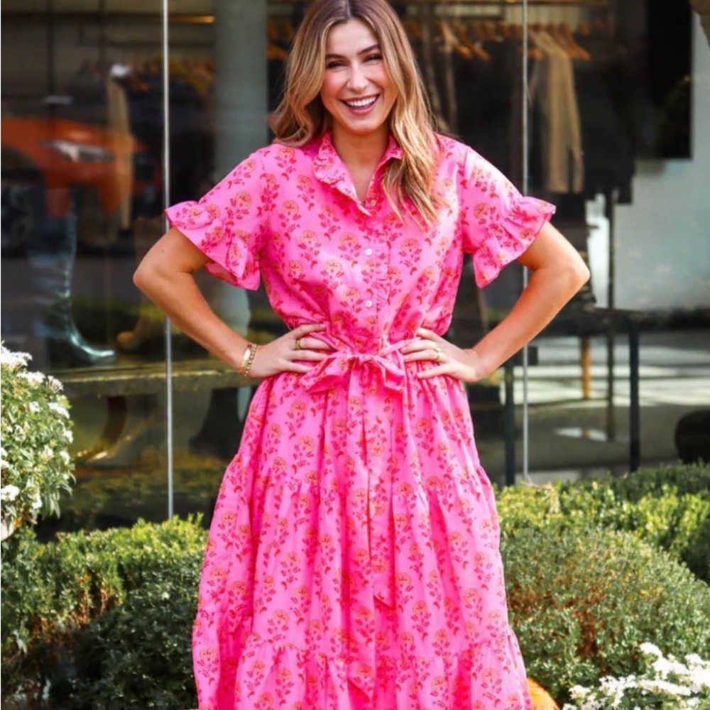 J. Marie Pink Floral Button-Up Midi Dress